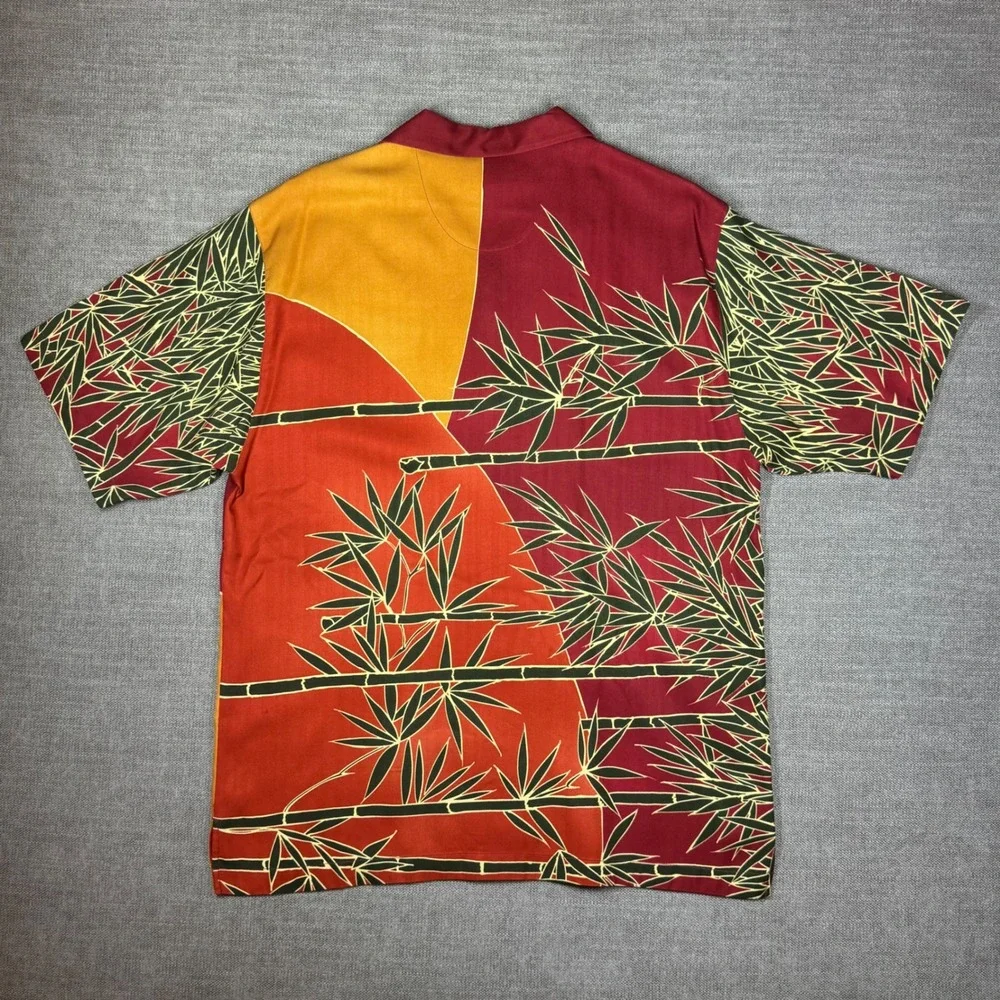 Tommy Bahama 100% Silk Bamboo Print Camp Shirt Small Short Sleeve Aloha Hawaiian